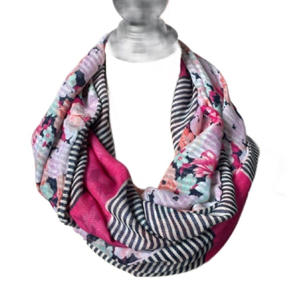 Infinity Scarf Floral Striped Lightweight Pink & Multicolored (One Size) - Picture 4 of 11